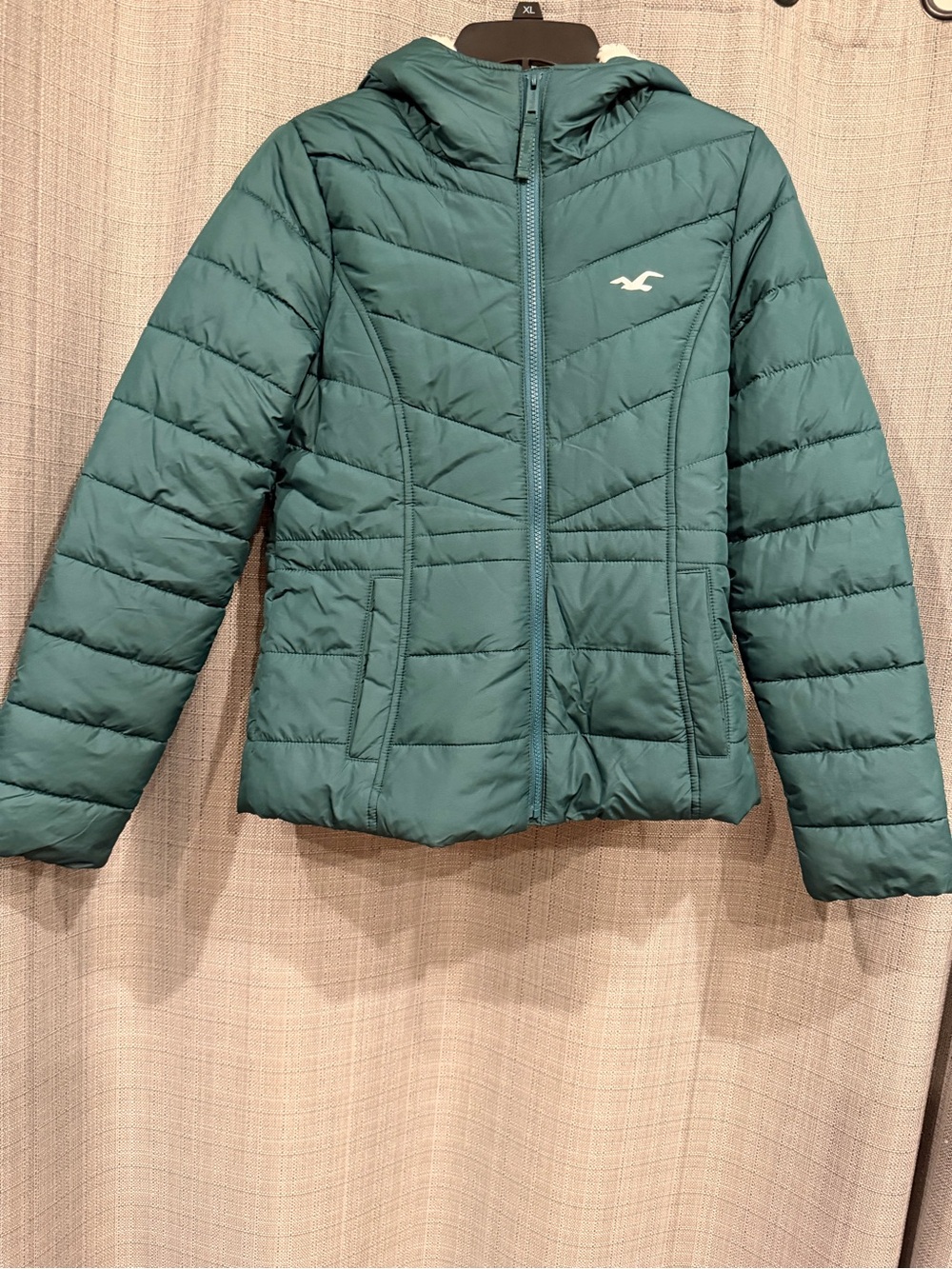 Hollister Forest Green Quilted Puffer Jacket with HOOD